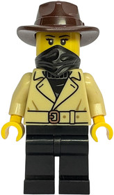 Gold Mine Bandit - Female, Tan Jacket Over Black Sweater, Black Legs, Dark Brown Fedora, Black Banda