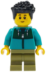 Child - Boy, Dark Turquoise Jacket with Dark Green Panel, Olive Green Medium Legs, Black Hair