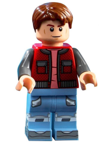 LEGO® Minifigurák btf001 - Marty McFly - Red Vest with Pockets, Dark Bluish Gray Arms