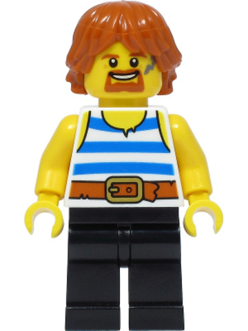 LEGO® Minifigurák cas556 - Blacksmith - White Tank Top with Blue Stripes, Black Legs, Dark Orange Hair