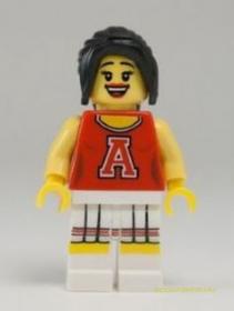 LEGO Minifigura 8. sorozat - Piros pompomlány (kieg.nélkül)