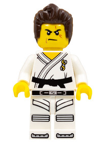 Harcos – férfi, karate ruha fekete övvel, sötétbarna haj, sebhelyes szem