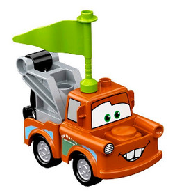 Duplo Tow Mater - Light Bluish Gray Hook Base, Silver Wheels, Lime Flag