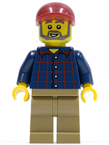LEGO® Minifigurák cty0325 - Plaid Button Shirt, Dark Tan Legs, Dark Red Short Bill Cap, Dark Bluish Gray Beard and Eyebrows