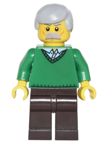 LEGO® Minifigurák cty0330 -  Green V-Neck Sweater, Dark Brown Legs, Light Bluish Gray Male Hair