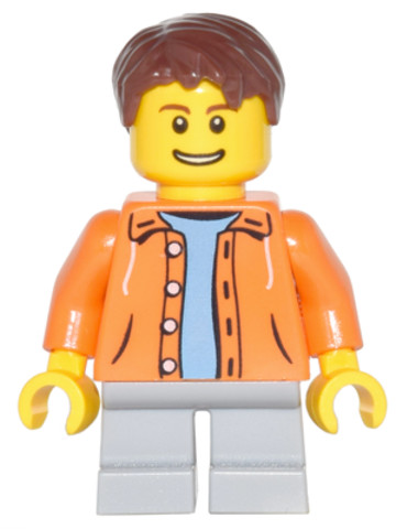 LEGO® Minifigurák cty0440 - Orange Jacket with Hood over Light Blue Sweater, Light Bluish Gray Short Legs, Reddish Brown Short T