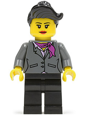 LEGO® Minifigurák cty0445 - Dark Bluish Gray Jacket with Magenta Scarf, Black Legs, Top Knot Bun