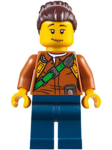 LEGO® Minifigurák cty0796 - City Dzsungel Felfedező - Narancssárga felsőben, zöld pánttal, sötétkék nadrágban, sötétbarna kontyo