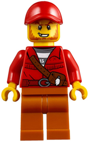 LEGO® Minifigurák cty0831 - Mountain Police - Crook Male with Red Fringed Shirt with Strap and Pouch, Red Cap