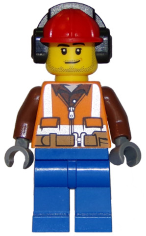 LEGO® Minifigurák cty0840 - Forester - Male, Orange Safety Vest, Reflective Stripes, Reddish Brown Shirt, Blue Legs, Red Constru