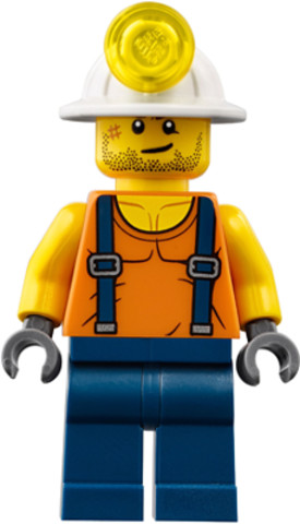 LEGO® Minifigurák cty0846 - Miner - Shirt with Straps, Dark Blue Legs, Mining Helmet, Stubble and Scar