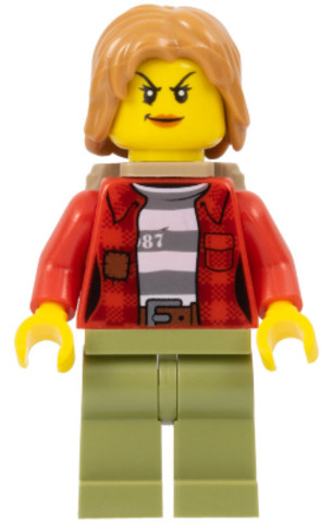 LEGO® Minifigurák cty0867 - Mountain Police - Crook Female Jacket over 87 Prison Stripes, Backpack