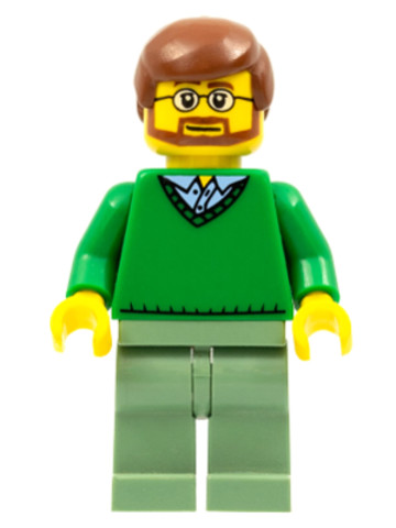 LEGO® Minifigurák cty0893 - Green V-Neck Sweater, Sand Green Legs, Reddish Brown Hair, Beard