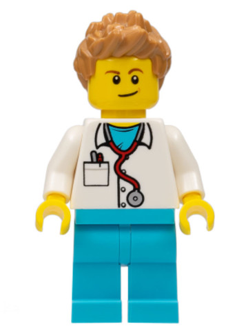 LEGO® Minifigurák cty0899 - Doctor - Stethoscope, Medium Azure Legs, Medium Nougat Spiked Hair