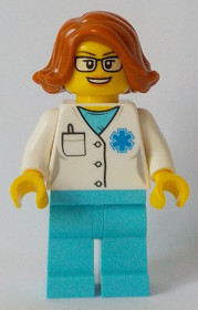 Doktornő - azurszínű lábak, barnás oldalra fésült hajjal, szemüvegben