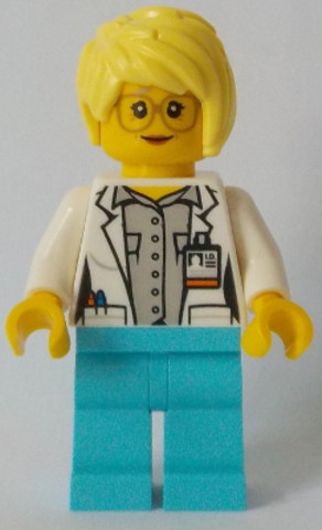 LEGO® Minifigurák cty0901 - White Shirt over Light Bluish Gray Shirt, Name Tag, Medium Azure Legs, Bright Light Yellow Female Ha