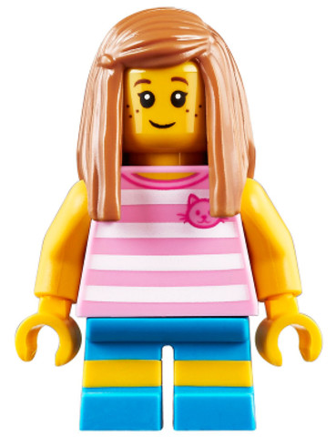 LEGO® Minifigurák cty0907 - Child - Girl, Bright Pink Striped Shirt with Cat Head, Dark Azure Short Legs with Molded Yellow Stri