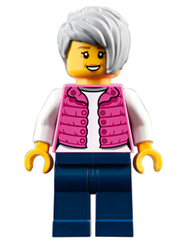 LEGO® Minifigurák cty0912 - Camper, Female, Dark Pink Jacket, Dark Blue Legs, Light Bluish Gray Female Hair Short Tousled