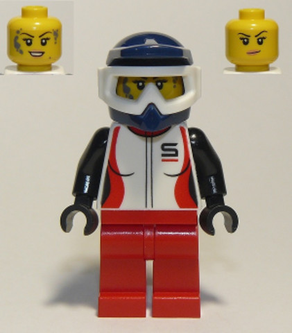 LEGO® Minifigurák cty0916 - Trail Cyclist, Female, Red and White Racing Jacket, Dark Blue Dirt Bike Helmet