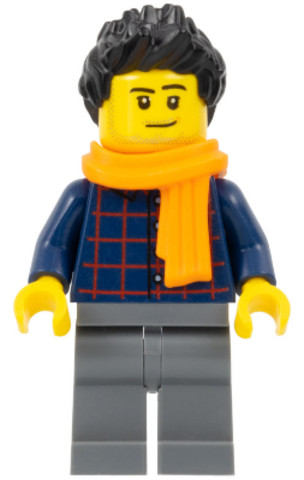 LEGO® Minifigurák cty0939 - Street Performer / Busker - Male, Dark Blue Plaid Button Shirt, Dark Bluish Gray Legs, Black Spiked 
