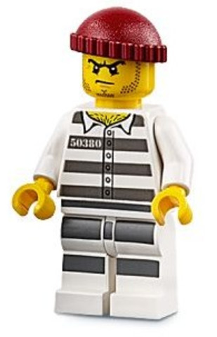 LEGO® Minifigurák cty0954 - Sky Police - Jail Prisoner 50380 Prison Stripes, Stubble, Dark Red Knit Cap