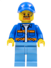 Garbage Worker - Male, Blue Jacket with Diagonal Lower Pockets and Orange Stripes, Medium Blue Legs,