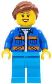 Garbage Worker - Female, Blue Jacket with Diagonal Lower Pockets and Orange Stripes, Dark Azure Legs