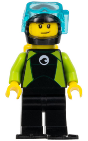 LEGO® Minifigurák cty0958 - Diver - Male, Black Flippers and Wetsuit with White Logo, Yellow Scuba Tank