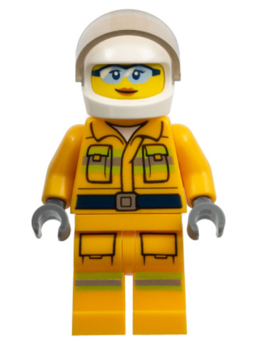 LEGO® Minifigurák cty0961 - Fire - Reflective Stripes, Bright Light Orange Suit, White Helmet, Safety Glasses, Peach Lips Closed