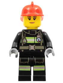 Fire - Reflective Stripes with Utility Belt, Red Fire Helmet, Peach Lips Closed Mouth Smile