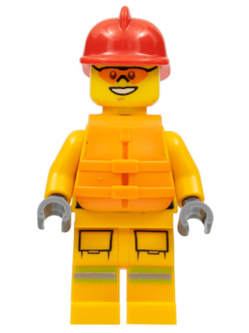 LEGO® Minifigurák cty0974 - Fire - Reflective Stripes, Bright Light Orange Suit, Life Jacket, Red Fire Helmet