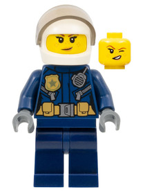Police - City Helicopter Pilot Female, Gold Badge and Utility Belt, Dark Blue Legs, White Helmet, Pe