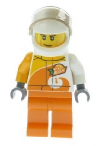 LEGO® Minifigurák cty0983 - Desert Rally Racer Driver with Orange 'ViTA RUSH' Logo and Dark Tan Eyebrows