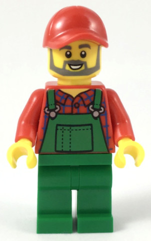 LEGO® Minifigurák cty0984 - Farmer - Red Cap and Flannel Shirt, Dark Bluish Gray Beard, Green Overalls