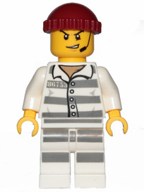 Sky Police - Jail Prisoner 86753 Prison Stripes, Scowl with Open Mouth and Headset, Dark Red Knit Ca
