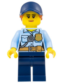 Police - City Officer Female, Bright Light Blue Shirt with Badge and Radio, Dark Blue Legs, Dark Blu
