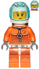 Astronaut - Female, Orange Spacesuit with Dark Bluish Gray Lines, Trans Light Blue Large Visor, Frec