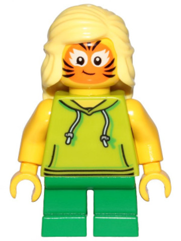 LEGO® Minifigurák cty1014 - Girl, Lime Hoodie, Green Short Legs, Orange Cat Face Paint