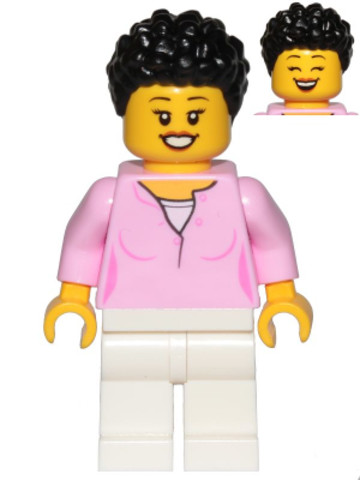 LEGO® Minifigurák cty1018 - Mom - Bright Pink Female Top, White Legs, Black Hair Coiled and Short