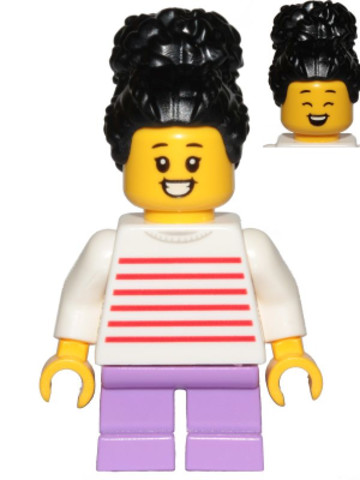 LEGO® Minifigurák cty1019 - Girl, White with Red Stripes Sweater, Medium Lavender Short Legs
