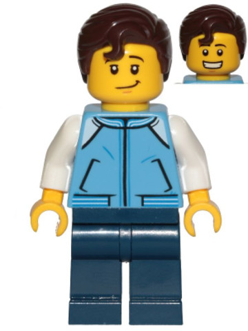 LEGO® Minifigurák cty1021 - Teenage Boy, Medium Blue Jacket, Dark Blue Legs, Dark Brown Hair Swept Right with Front Curl