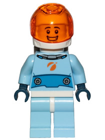 Astronaut - Male, Bright Light Blue Spacesuit with Blue Belt, Trans Orange Large Visor, Open Mouth S