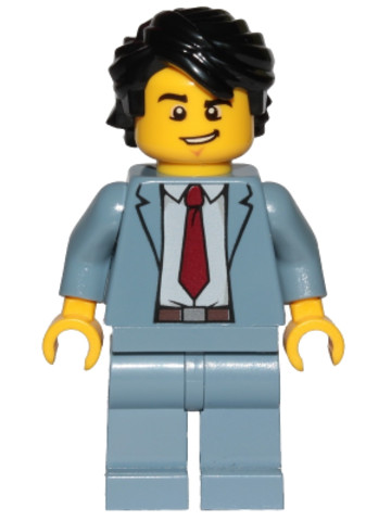 LEGO® Minifigurák cty1032 - Reporter - Sand Blue Suit, Dark Red Tie, Black Hair Swept Back Tousled