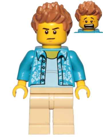 LEGO® Minifigurák cty1033 - Camera Operator - Hawaiian Shirt, Tan Legs, Medium Nougat Hair Spiked