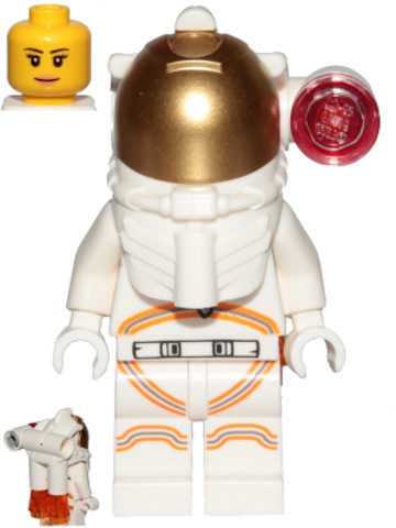 LEGO® Minifigurák cty1039 - Astronaut - Female, White Spacesuit with Orange Lines, Side Lamp, Smile