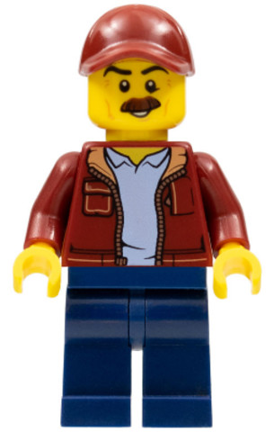 LEGO® Minifigurák cty1043 - Man, Dark Red Jacket with Bright Light Blue Shirt, Dark Blue Legs, Dark Red Cap with Hole, Moustache