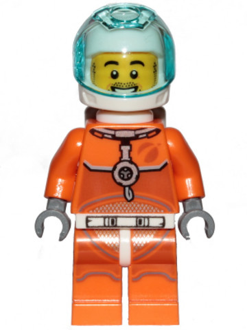 LEGO® Minifigurák cty1059 - Astronaut - Male, Orange Spacesuit with Dark Bluish Gray Lines, Trans Light Blue Large Visor, Stubbl