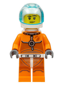 Astronaut - Male, Orange Spacesuit with Dark Bluish Gray Lines, Trans Light Blue Large Visor, Stubbl