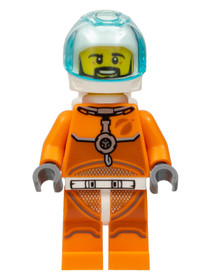 Astronaut - Male, Orange Spacesuit with Dark Bluish Gray Lines, Trans Light Blue Large Visor, Black 