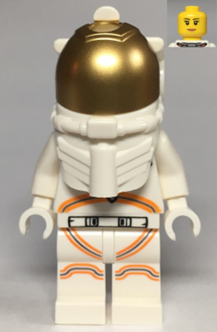 LEGO® Minifigurák cty1064 - Astronaut - Female, White Spacesuit with Orange Lines, Closed Mouth Smile